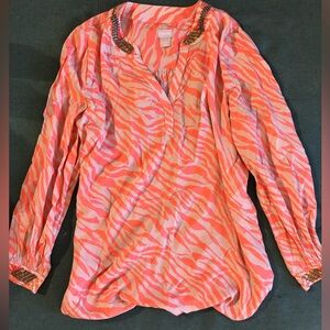 Chico's Vibrant Coral Zebra Print Blouse